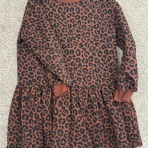 H&M Girls' Brown Leopard Print Long-Sleeve Dress